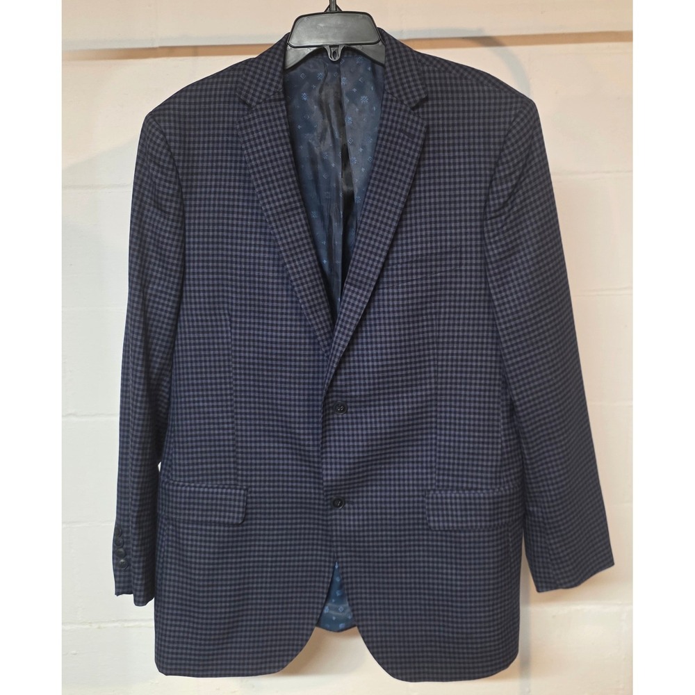 Mantoni Premium Mens 44L Navy Blue Black Micro Check 2-Button Blazer Sport Coat